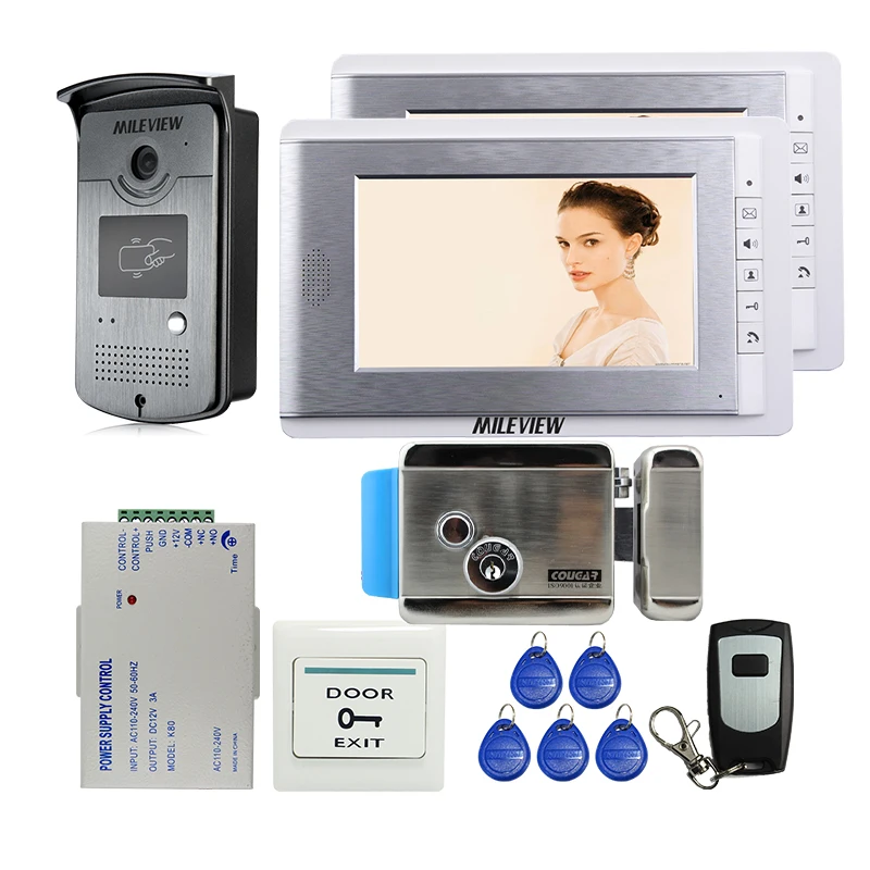 MILEVIEW проводной 7 &quotTFT видео домофон система входа 2 экрана + rfid камера