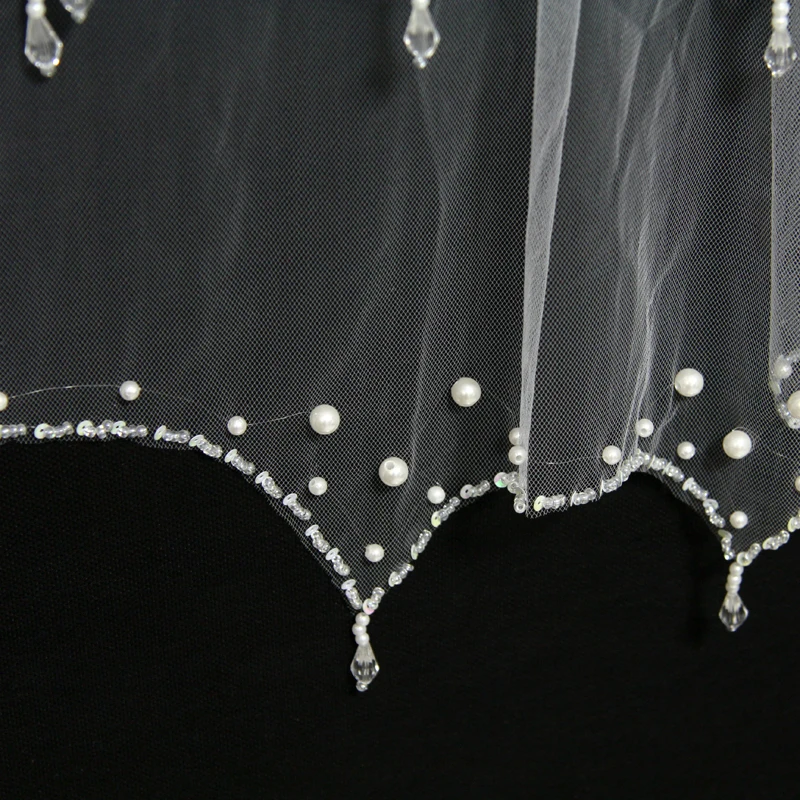 JAEDEN Glamorous Bridal Veils Beaded Edge Sequins Pearls Two Layers Seashell Tulle Light Ivory Wedding V022 | Свадьбы и торжества