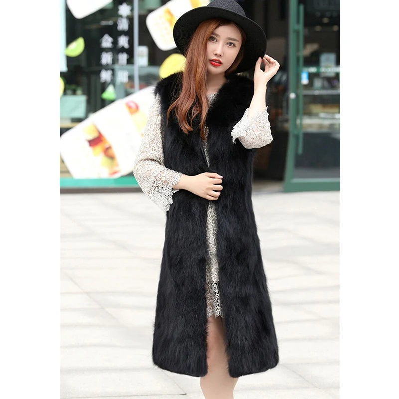 

X-long 100 cm Natural Raccoon Dog Fur Waistcoats Women V neck Real Fur Vests Female Sleeveless Jackets for Autumn Winter