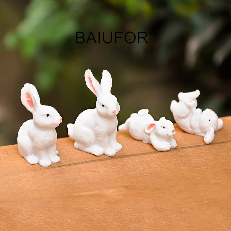 BAIUFOR животные Миниатюрный белый кролик Семья Террариум фигурки DIY Фея Сад