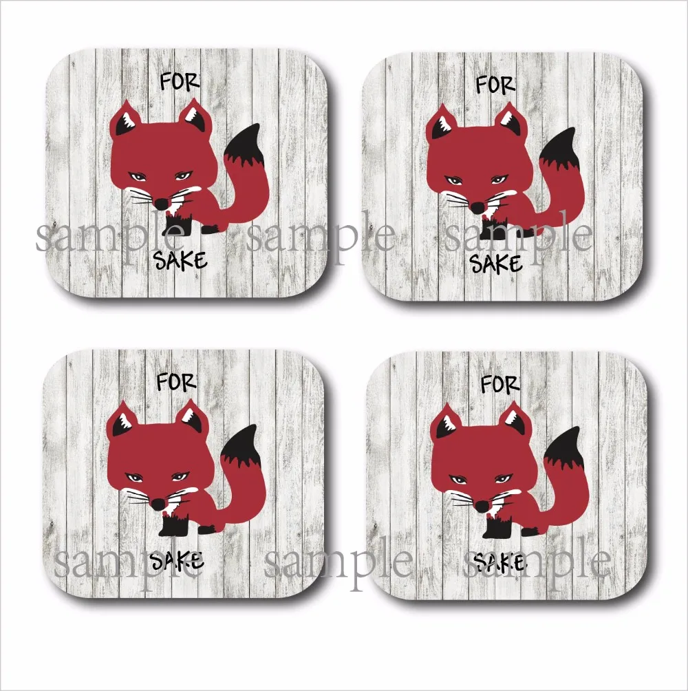 Набор из 4 подставок древесины МДФ с красной лисой | Дом и сад