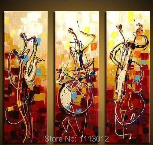 

Modern Abstract Home Decoration Oil Painting Female Angel Music On Canvas 3 Panel Hand Painted Wall Art Picture For Living Room