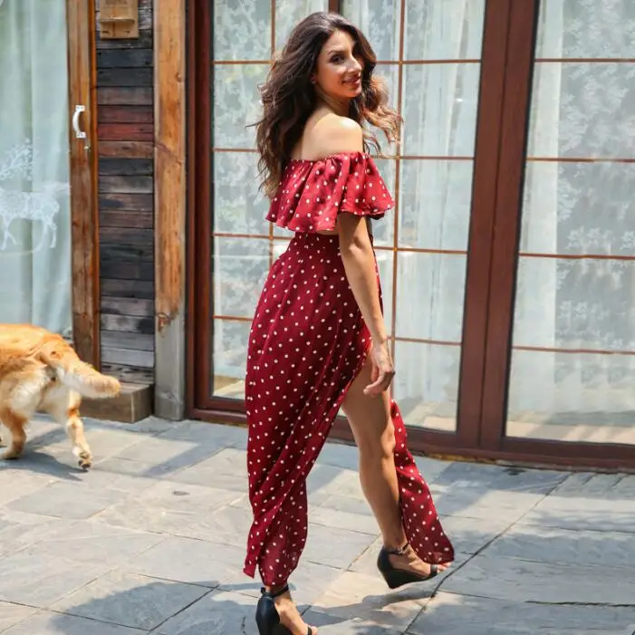 Модный женский комплект из 2 предметов в горошек укороченный топ с вырезом