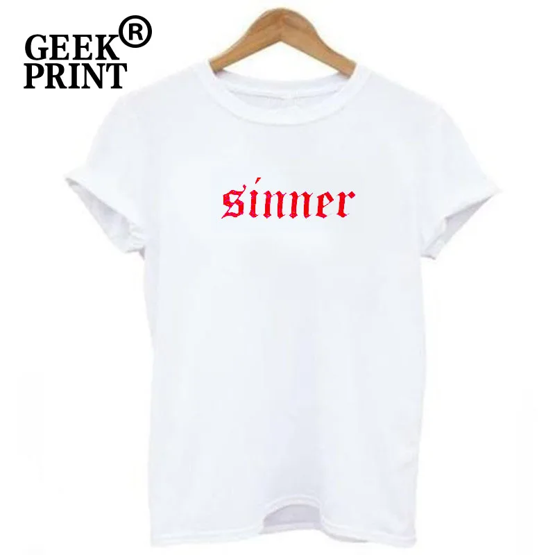 White Tee Sinner футболка Женская Красный Логотип Печатный Harajuku Летняя женская футболка Гранж Металл рок футболка Camisetas дропшиппинг - Цвет: White Tee