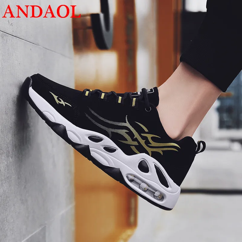 

ANDAOL Men's Casual Shoes Top Quality Mesh Breathable Lace-Up Striped Sneakers Luxury Soft Comfortable Non-Slip Campus Trainers