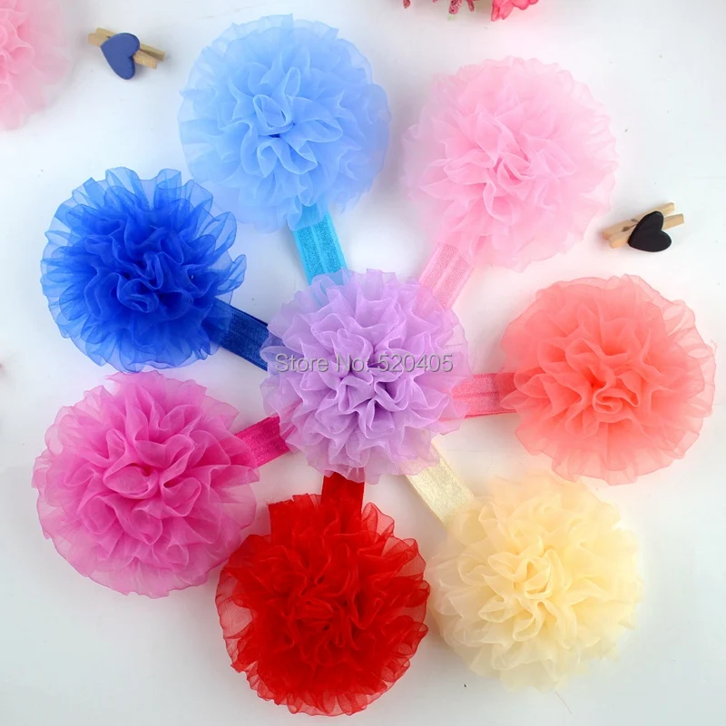 New Arrival headbands lace Rolled Fabric Rosette Flower plastic headband for Newborn hair band
