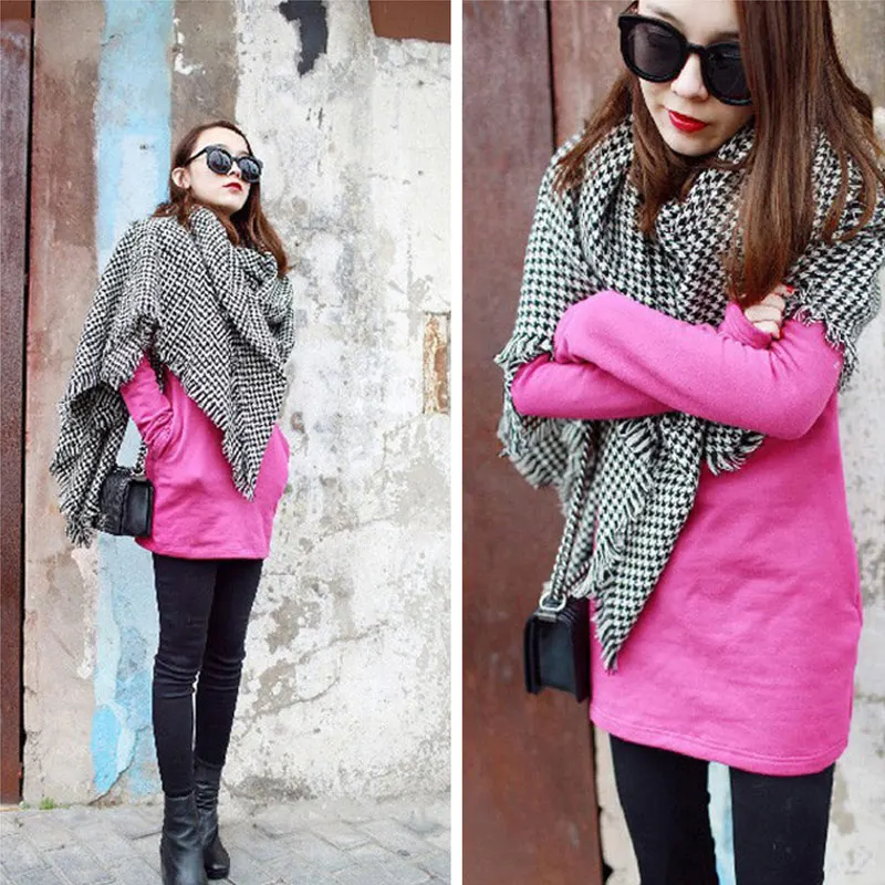 Бренд Одеяло шарф для Для женщин плед Черный и белый узор &quotгусиные лапки&quot