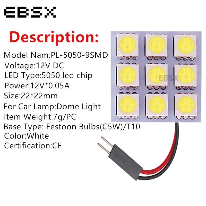 Светодиодные панели EBSX 100 шт./лот 5050 9 SMD с адаптерами T10 + гирлянды автомобильные