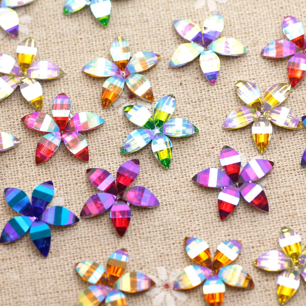 Пришивные стразы в форме цветка с 1 отверстием и серебряной основой модные