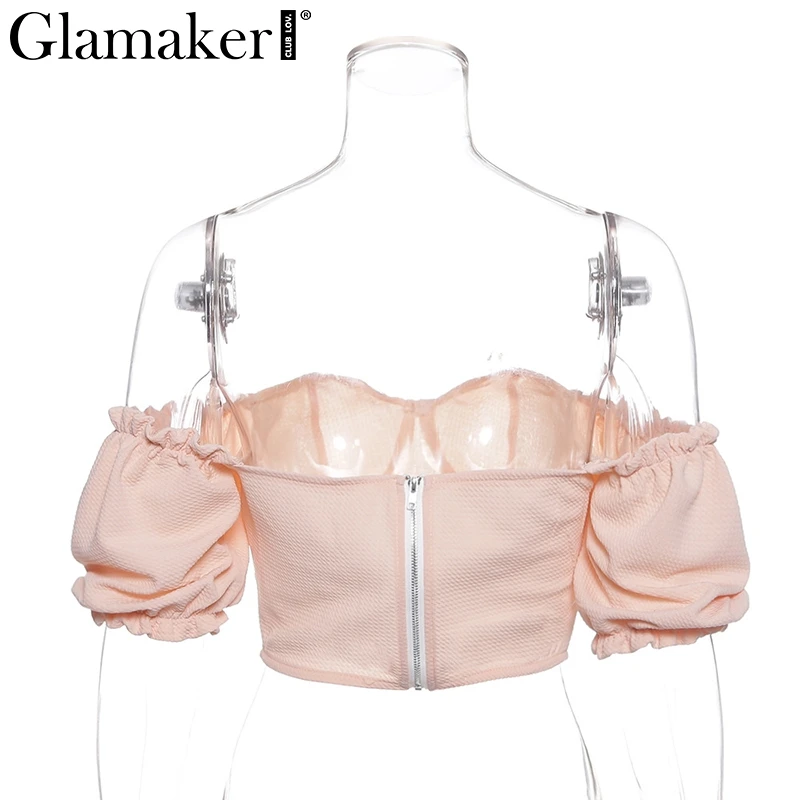 Glamaker, винтажная, с открытыми плечами, сексуальная короткая блузка, для женщин, с пышными рукавами, с оборками, Элегантная блузка, для женщин, Осень-зима, вечерние, сексуальный топ