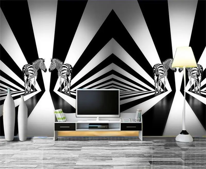 3d обои на заказ фото нетканые настенные стикеры черно белые полосы зебры фрески