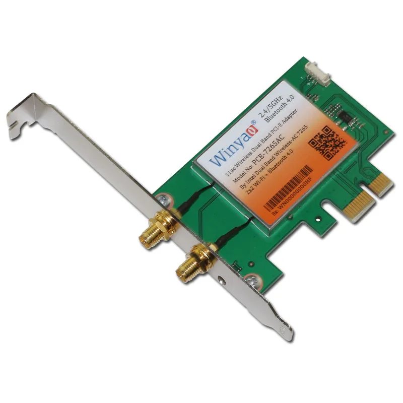 Winyao PCE-7265AC PCI-E X1 Desktop 2.4/5GHz Dual-band Wireless Network Card Adapter NIC AC11 867Mbps 2x2 Wi-Fi + Bluetooth 4.0