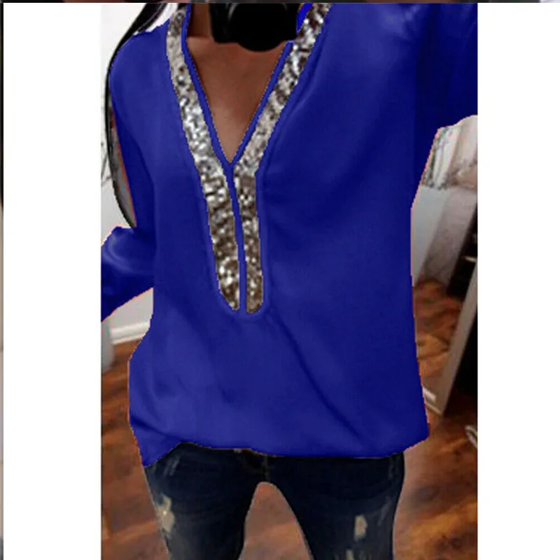 Женская свободная рубашка с длинным рукавом Модный повседневный топ V-образным
