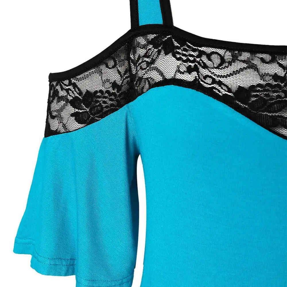 Большой размер Топ Модный женский короткий рукав кружева пэчворк холодный