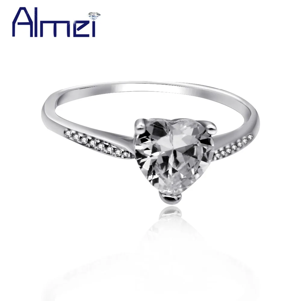 Almei S925 сердце Форма стерлингового серебра 925 кольцо AAA + уровень cz обручальное