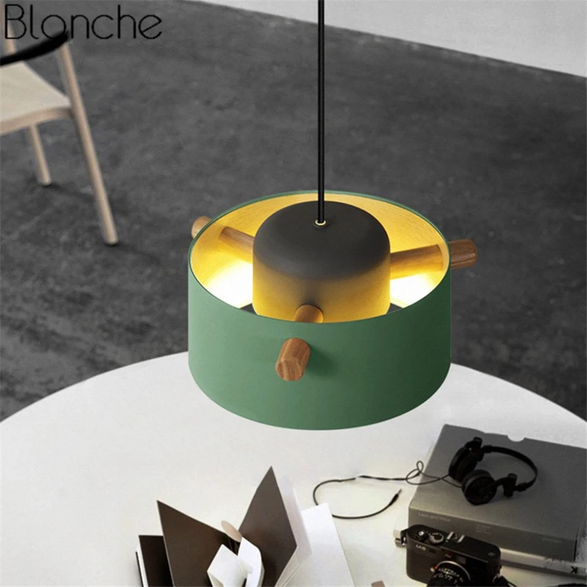 Nordic Wood Iron Pendant Lights Macaron Lampshade Led Hanging Lamp Industrial Decor Home Fixtures Kitchen Bar Lighting Luminaire | Лампы и
