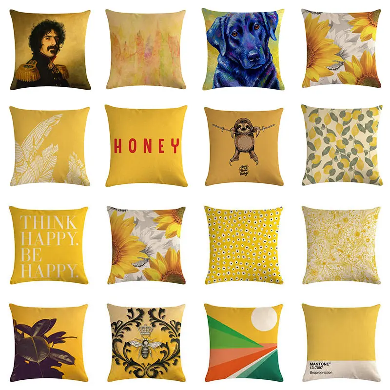 

45x45 см хлопковая льняная наволочка с принтом букв желтого цвета