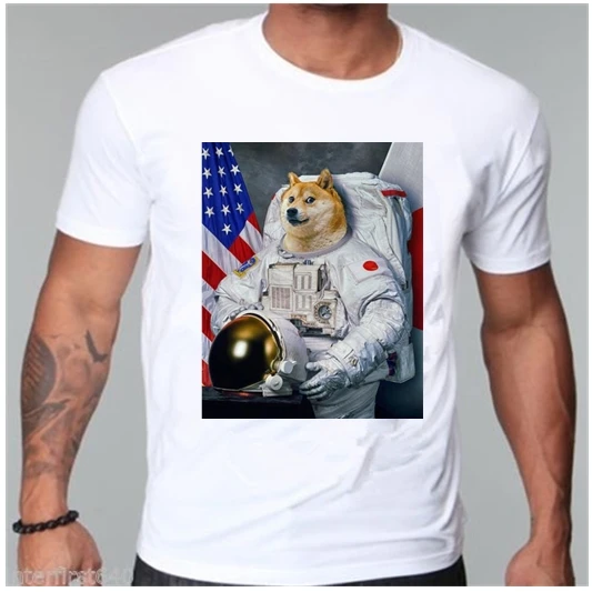 Футболка Doge мужская с коротким рукавом забавная тенниска астронавтом хлопковая