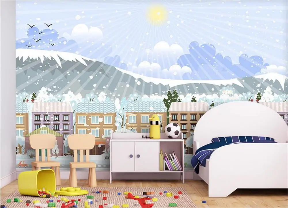 3D обои/индивидуальная фотобумага/рисованная вручную мультфильм зимний