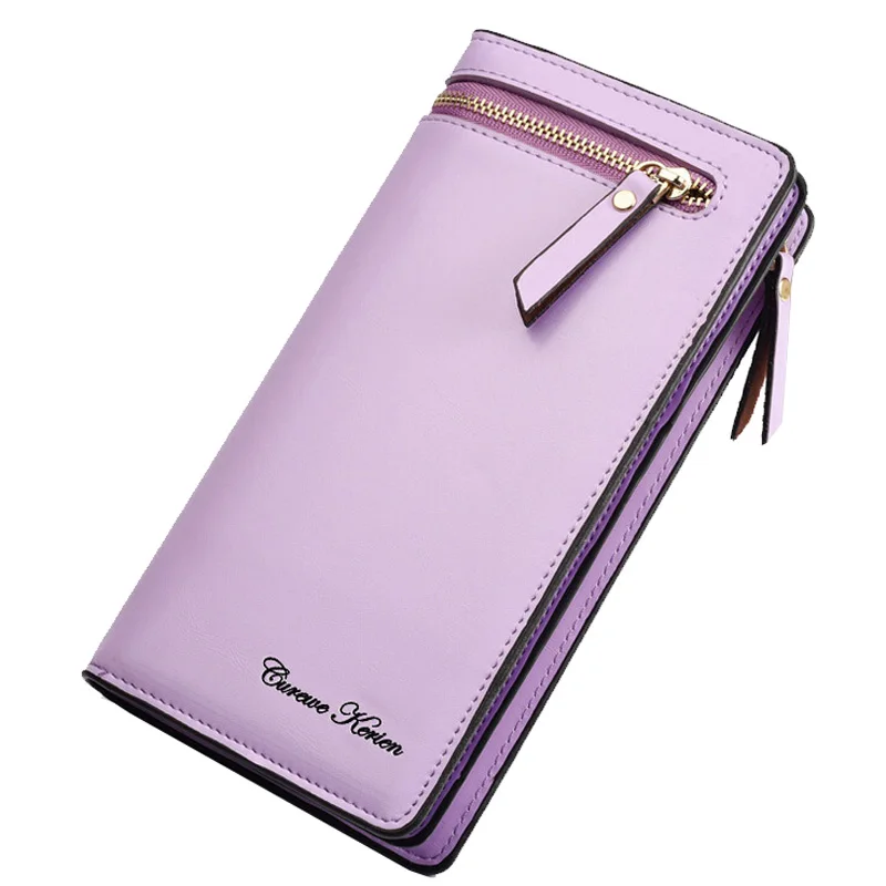 Новые модные однотонные кожаные женские кошельки на молнии большая