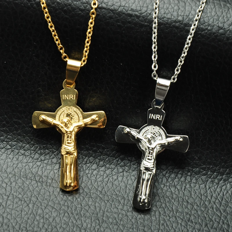 D& Z ожерелье с крестом, распятие INRI Jesus, подвеска золотого цвета из нержавеющей стали, Мужская цепочка, христианские ювелирные изделия, рождественские подарки