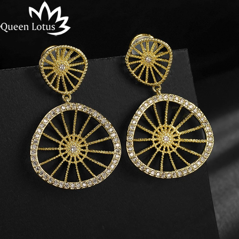Женские Винтажные висячие серьги Queen Lotus длинные с кубическим цирконием AAA