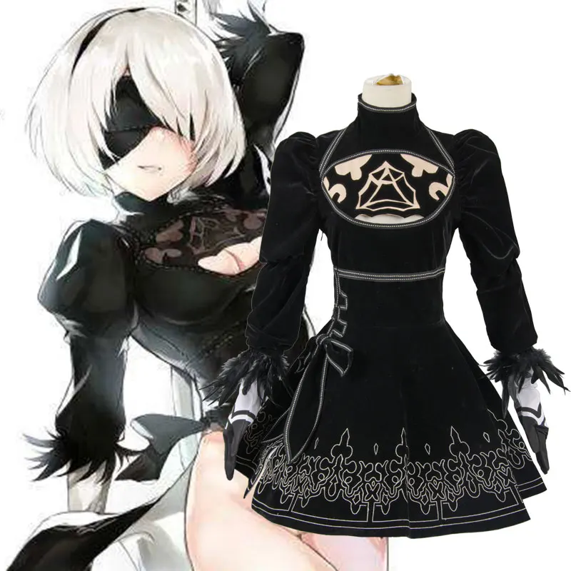 Игровой НИР: Automata 2B Sister Косплей костюмы йорха № 2 Тип B полный комплект платье повязка на глаза Хэллоуин Косплей Полный комплект женщин