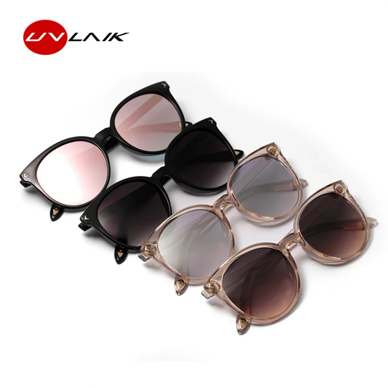 

UVLAIK 90s Round Sunglasses Women Cat Eyes Sun glasses Ladies Vintage Black Coffee Color Eyewear Shades Mele Female UV400