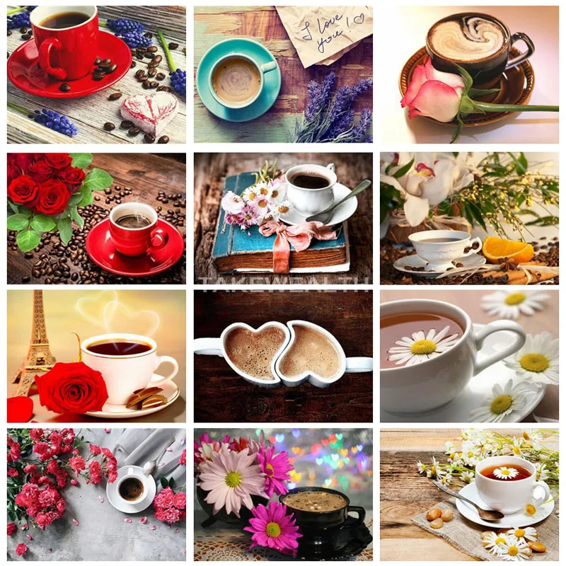 

Diamond Embroidery Flowers Picture Rhinestones Diamond Mosaic Flower Full Square Cross Stitch Kits Coffee Cup Home Decor ll463