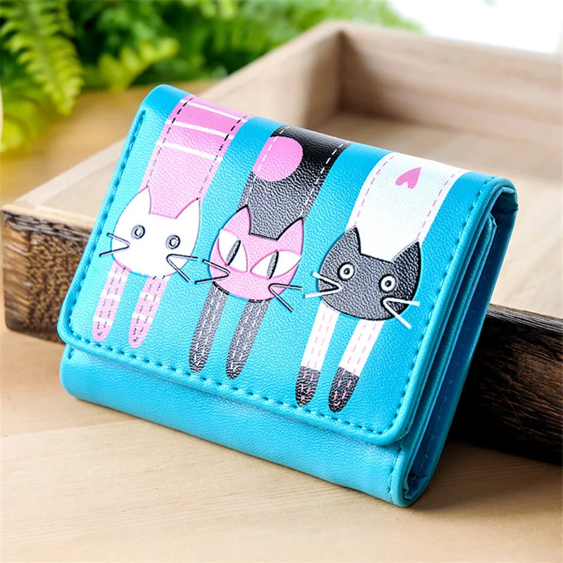 Модный короткий кошелек на молнии для женщин с рисунком кота из мультфильма