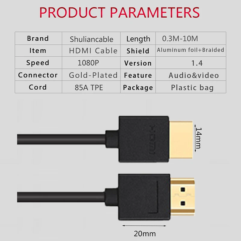 Shuliancable Стандартный HDMI Мужской кабель высокоскоростной 1080P 3D в аудио и видео