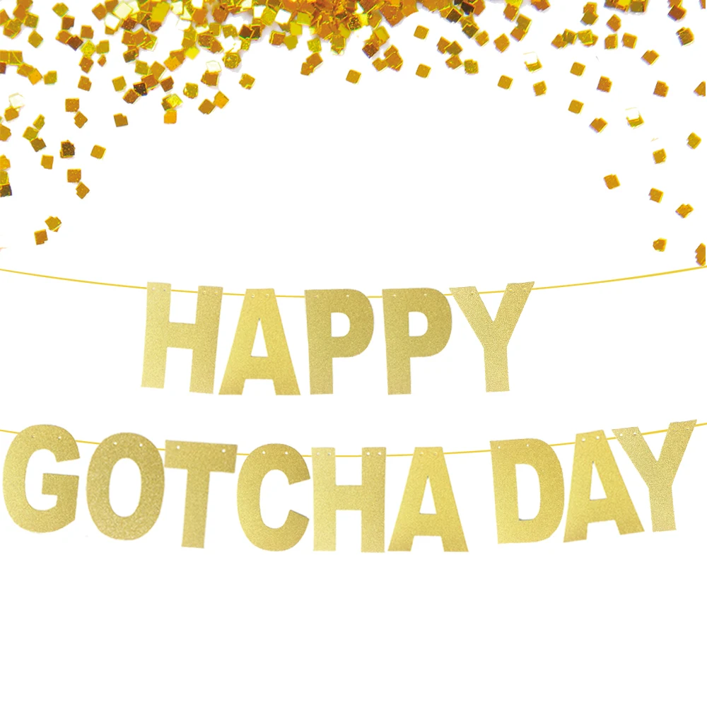 

Happy Gotcha Day Banner, Adoption Banner, Gotcha Day Decor, Gotcha Day Bunting Garland, Glitter Gold Paper Banner