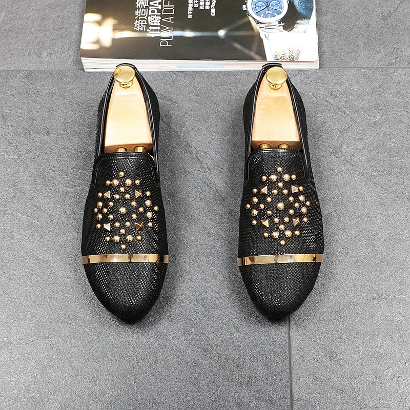 

CuddlyIIPanda Fashion Men Sequins Casual Sneakers Designer Luxury Rivet Men Party Dress Loafers Zapatillas Deportivas Loafers