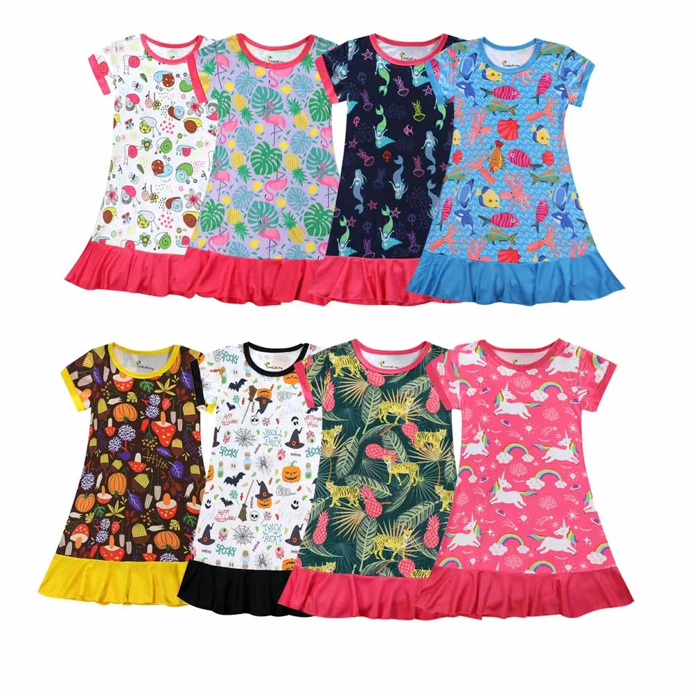 Модное Ночное платье с единорогом для маленьких девочек, Modis Pijama nino verano, ночные рубашки с принтом леса, спальное платье для девочек