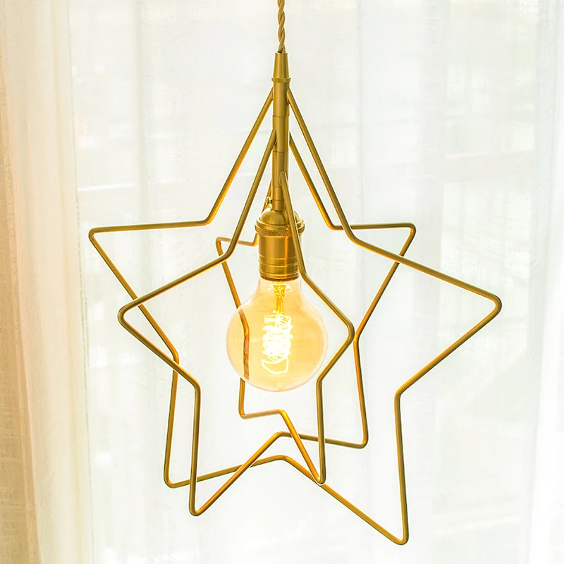 Винтажная Подвесная лампа EL в виде звезд латунный современный светодиодный