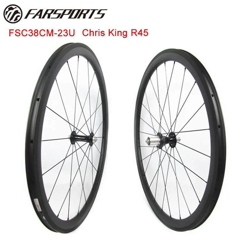 

Great performance !!! King carbon road wheelsets 38mm 25mm aero U shape, black Chris King R45 hub and Sapim aero spokes, 1410g