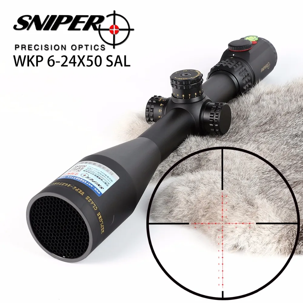 SNIPER WKP 6-24X50 SAL Hunting Rifle Scope Side Parallax Adjustment Glass Etched Reticle RG Illuminated with Bubble Level | Спорт и