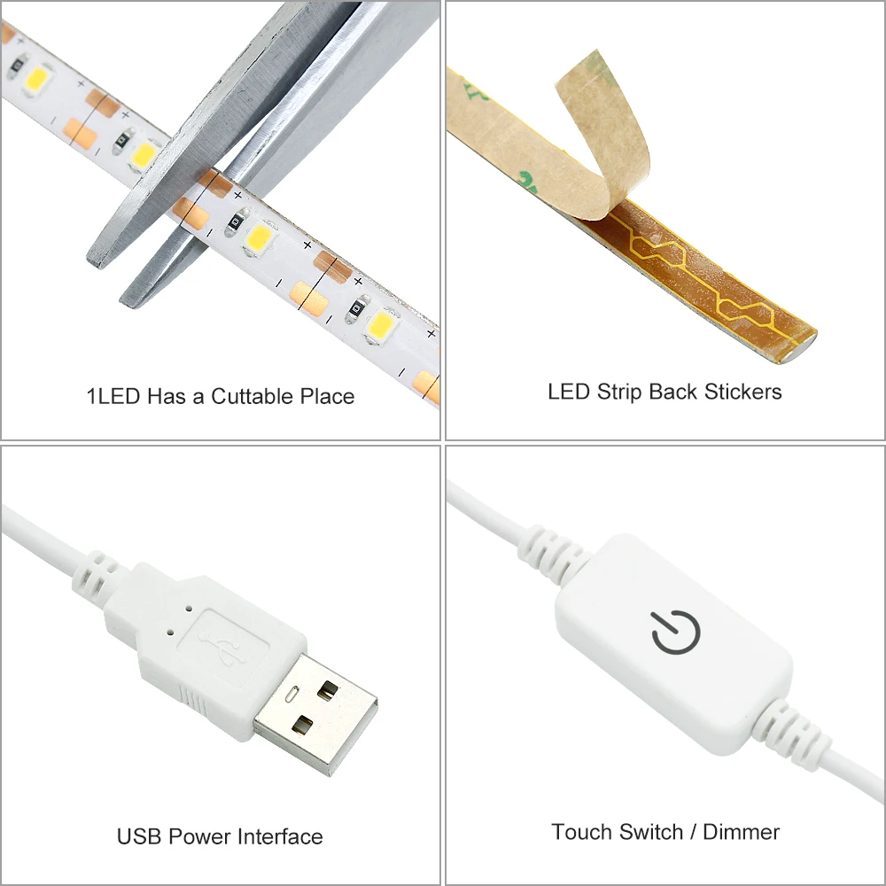IP65 Водонепроницаемый 1 м 2 м 3 м 4 м 5 м USB светодиодный светильник с сенсорным диммером гибкая лента с регулируемой яркостью лампа для ТВ фона Домашний Светильник ing