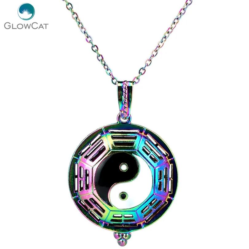 Магнитная эмалированная подвеска C1109 в виде клетки Тай Цзи радужной распылителя эфирного масла, ожерелье 20 дюймов