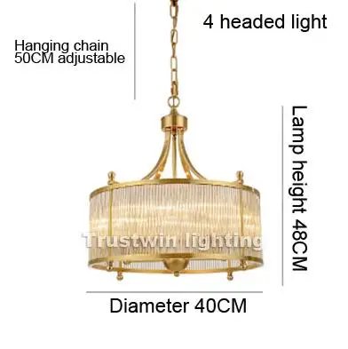 4 headed light Современный американский Хрустальный медный канделябр светильник для столовой гостиной спальни латунный светодиодный подвесной светильник - Цвет абажура: 4 headed light