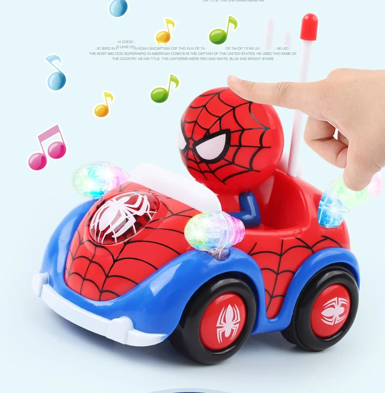 Капитан Америка легкая музыка RC игрушечных автомобилей Человек-паук удаленного Управление электрические игрушки автоматическое воспроизведение игрушечных автомобилей для мальчиков и девочек подарок