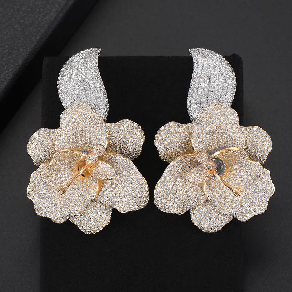 missvikki New Original Design Luxury Micro-wax Inlay Natural Zirconia Dangle Flowers Earrings Women Wedding Earring Jewelry | Украшения и