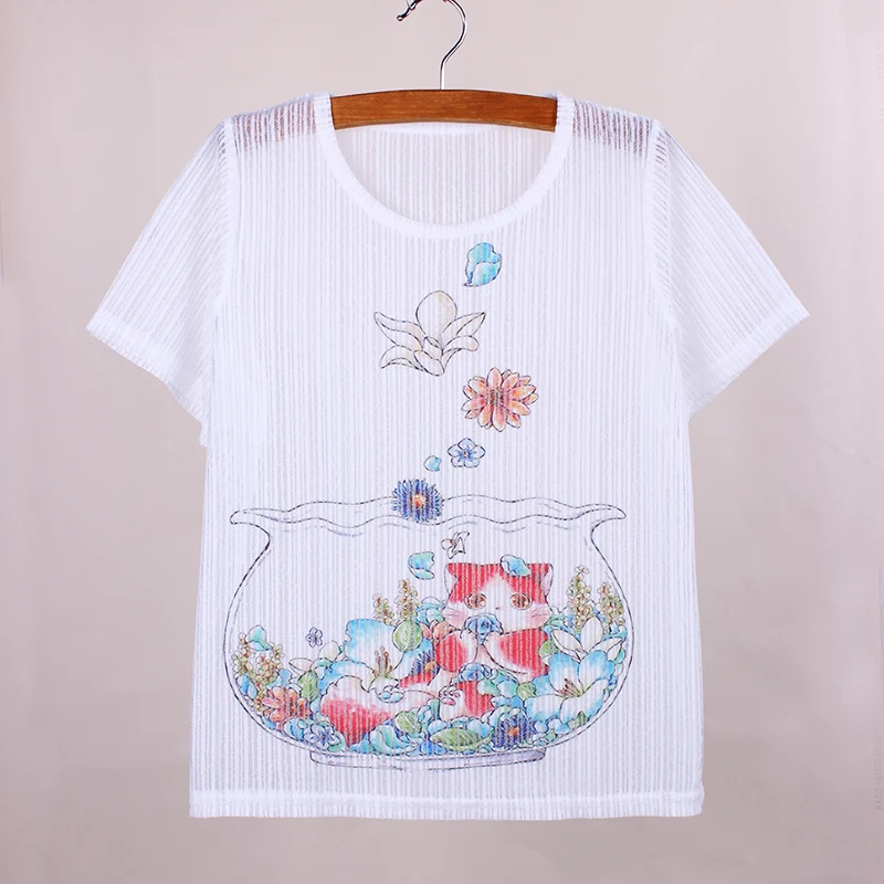 Flower Cute Cat print women summer tees The Western fashion design girls t shirts 2016 new arrival fabric top | Женская одежда