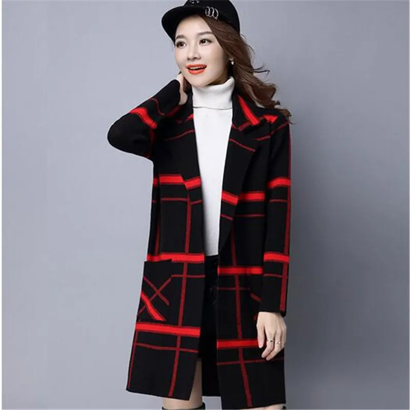 Новинка модное женское трикотажное пальто большого размера средней длины с