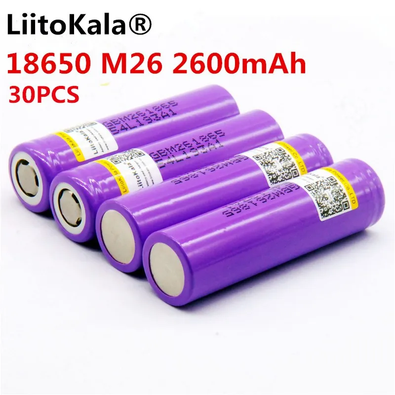 30 шт. 100% оригинальный литий ионный аккумулятор LiitoKala для LG M26 18650 2600 мАч 10A