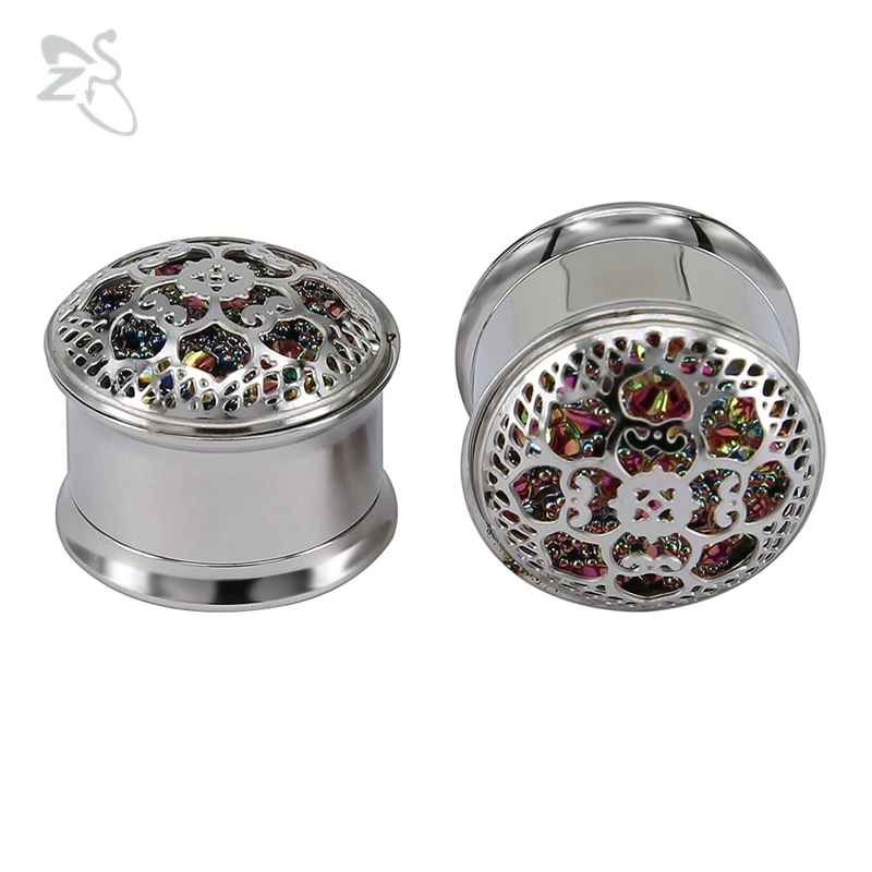 

ZS 8-18mm Shiny Flower Pattern Ear Plugs Expander 316 Stainless Steel Body Piercing Jewelry Ear Tunnels AA Polish Ear Stretcher