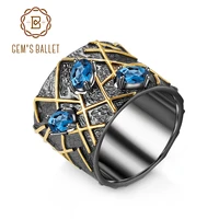 gems ballet natural london blue topaz gemstones fine jewelry 925 sterling silver original handmade cross line rings for women