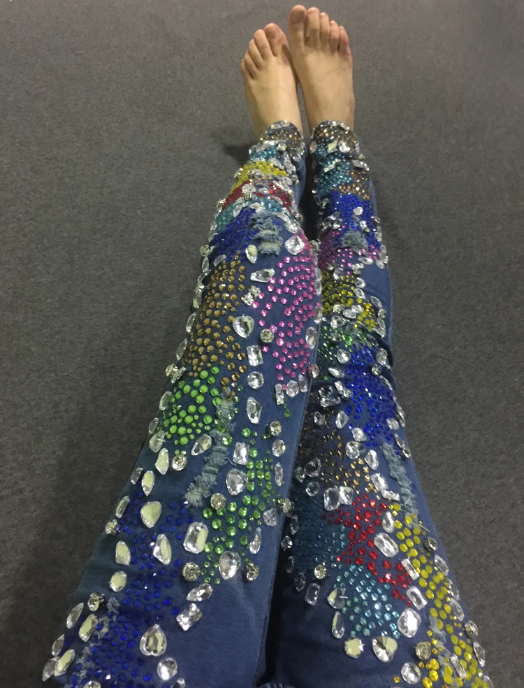 Женские джинсы карандаш с кристаллами и стразами на весну осень|Узкие джинсы| |