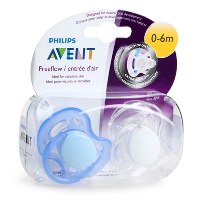 Avent пустышки без BPA Avent Ортодонтическая пустышка Avent Freeflow Силиконовые Пустышки 0-6 месяцев 2/упаковка - Цвет: Темно-синий