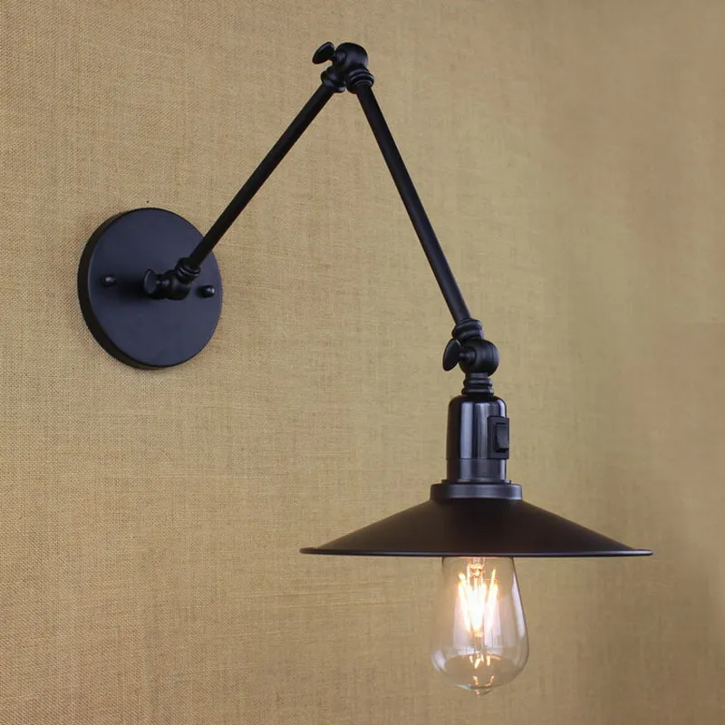Антикварная черная Ретро промышленная Мини Регулируемая настенная лампа с
